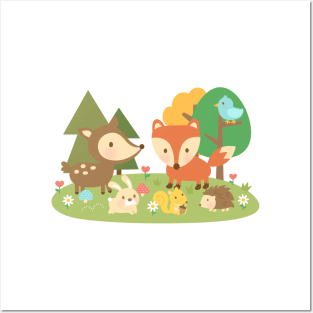 Cute Woodland Animals For Kids Posters and Art